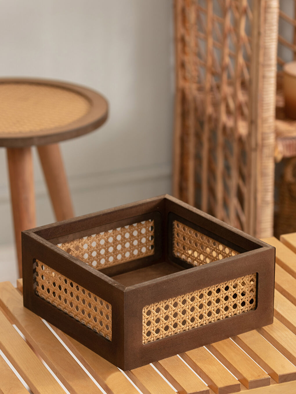 منظم خشبي صندوق خيزران 22x22x10 سم-1