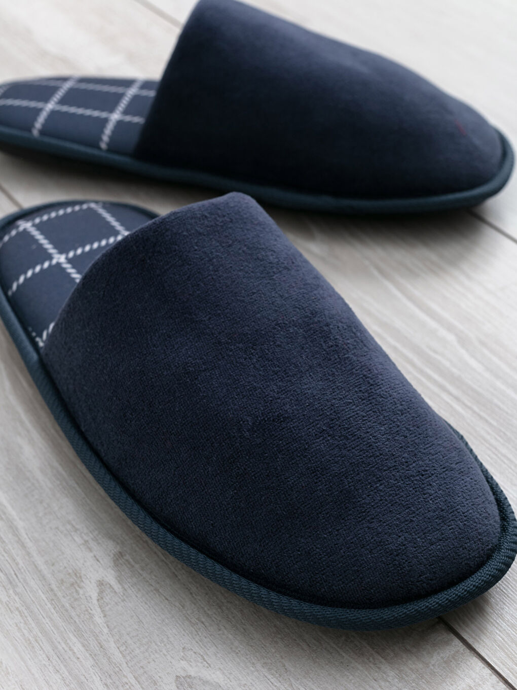 Lacivert Ekose Desenli Erkek Ev Terliği-2