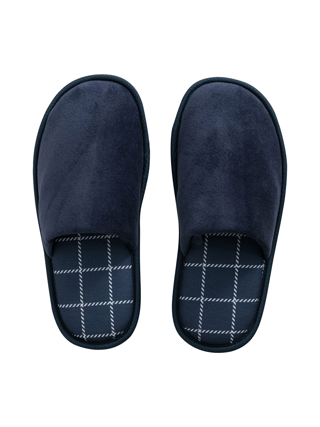 Lacivert Ekose Desenli Erkek Ev Terliği-4