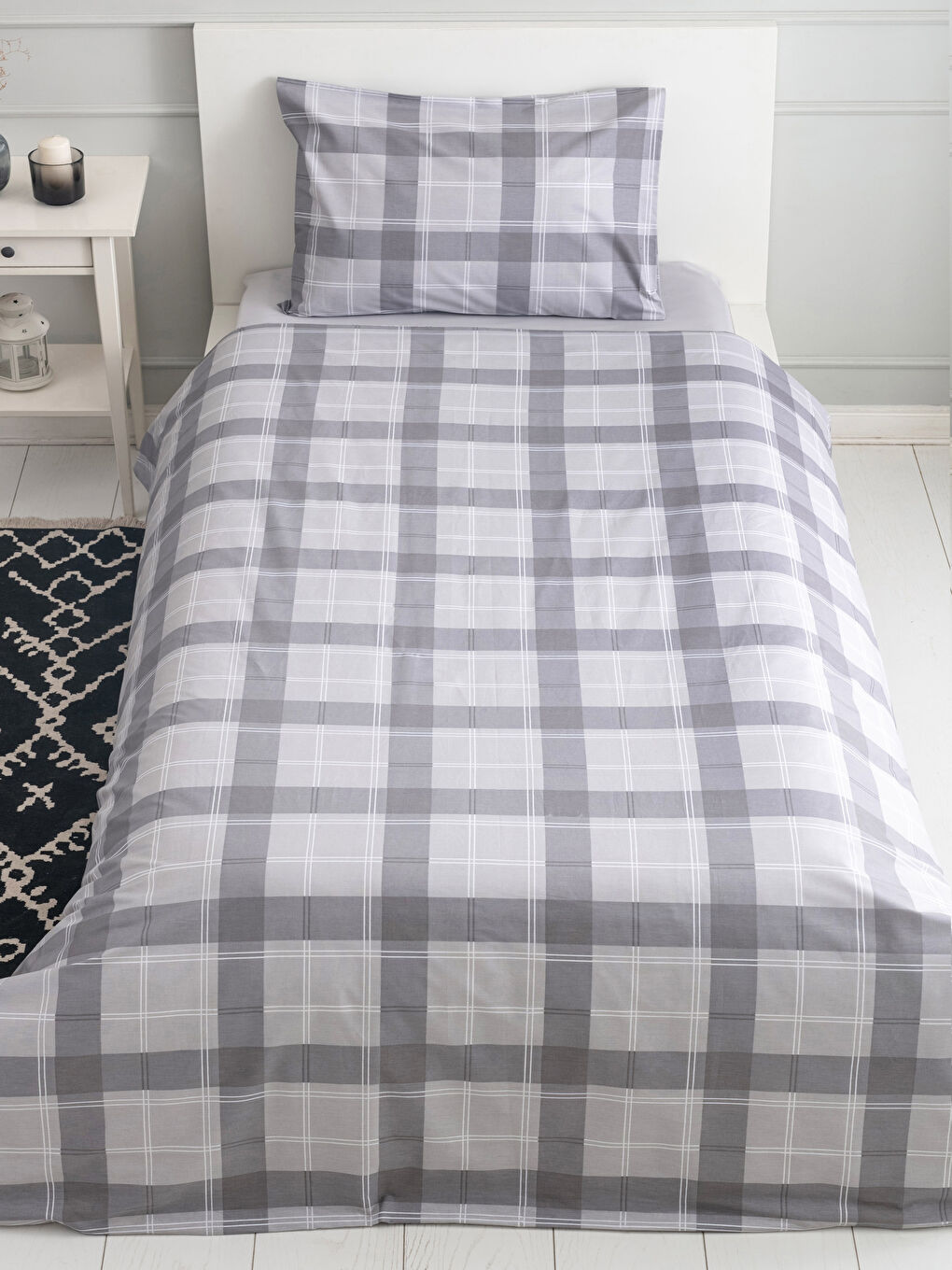 Single Checkered Double Sided Woven Duvet Cover Set-3