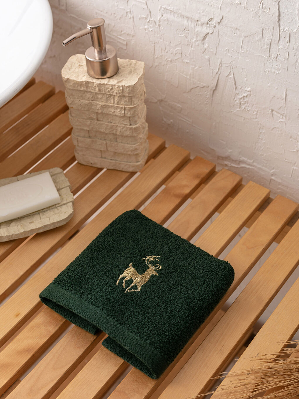 LCW HOME New Year Themed Embroidery Detailed Boucle Hand Towel 30x50 Cm -W1JA43Z8-QR5
