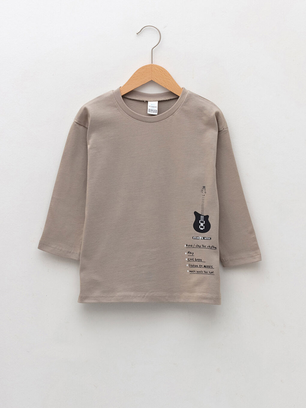 Bej Bisiklet Yaka Uzun Kollu Baskılı Erkek Bebek Tişört