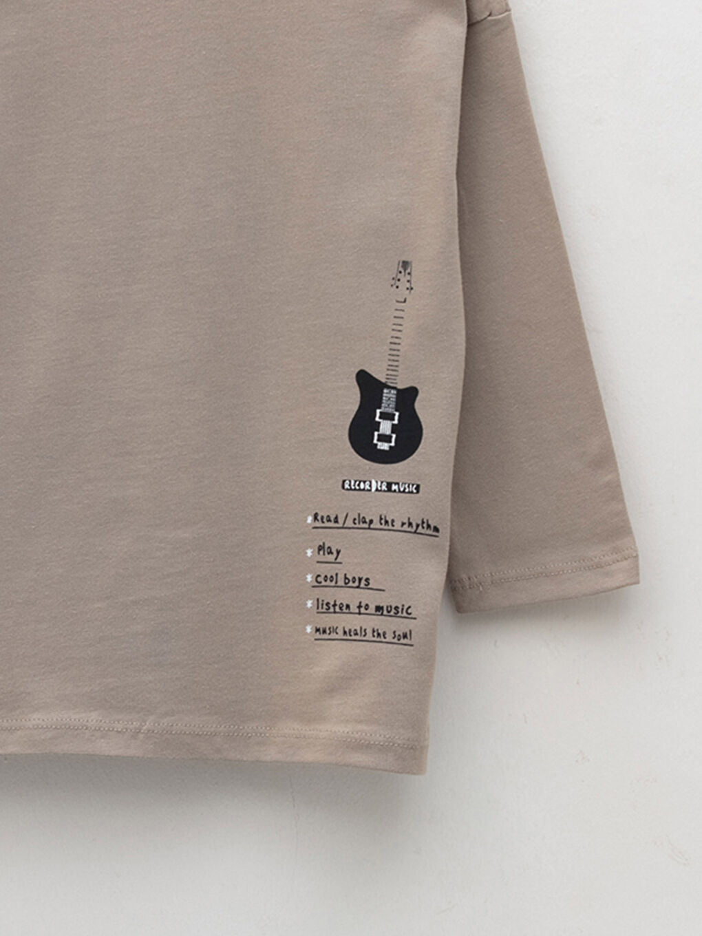 Bej Bisiklet Yaka Uzun Kollu Baskılı Erkek Bebek Tişört-2