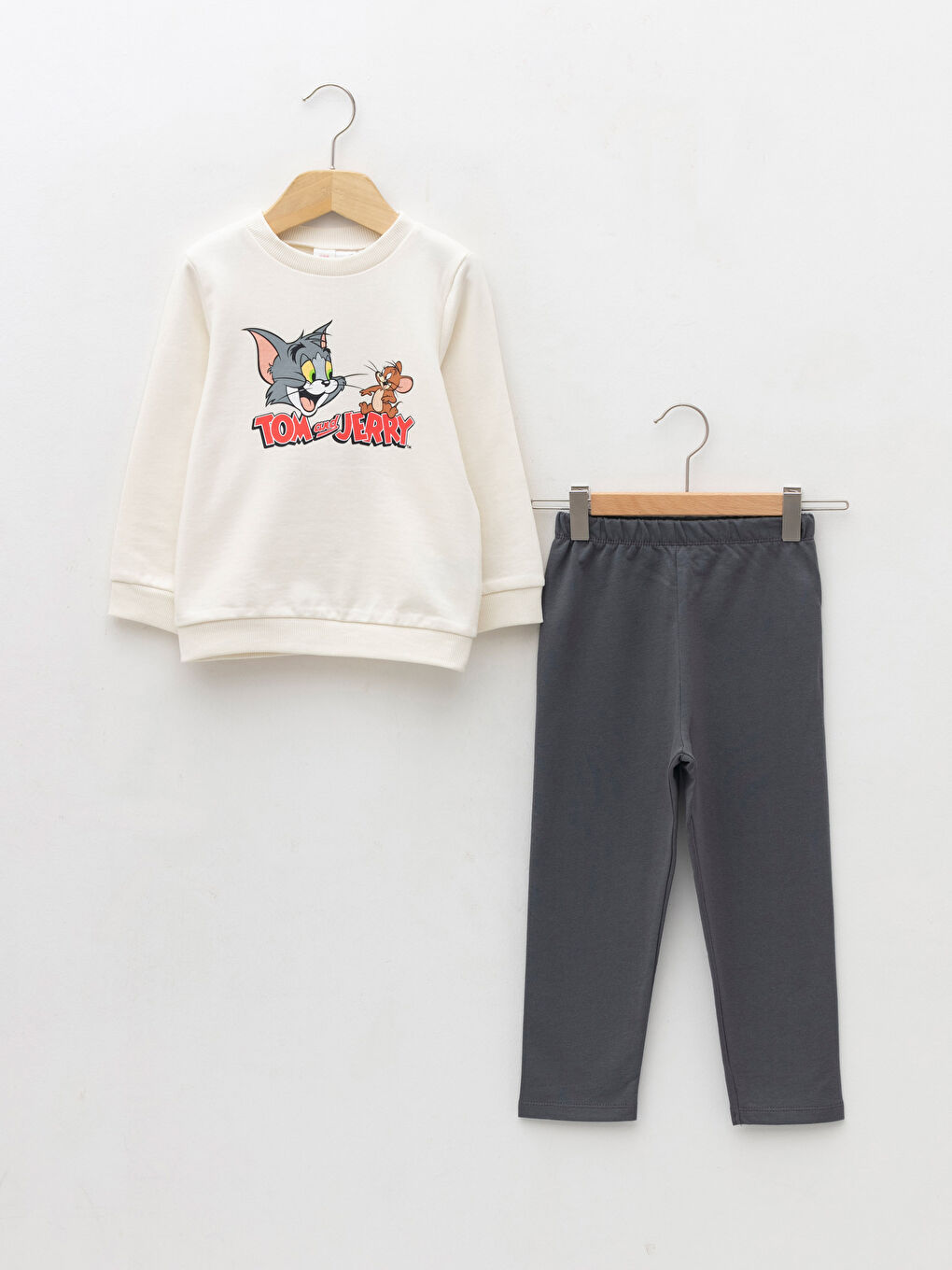 Crew Neck Long Sleeve Tom and Jerry Printed Baby Girl Sweatshirt and Tights 2-Pack Set