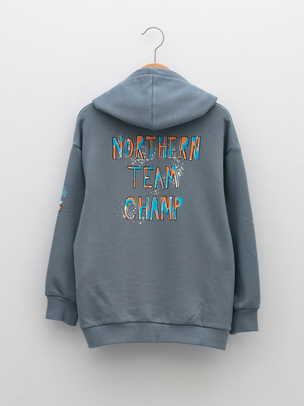 Mavi Kapüşonlu Baskılı Uzun Kollu Erkek Çocuk Sweatshirt-1