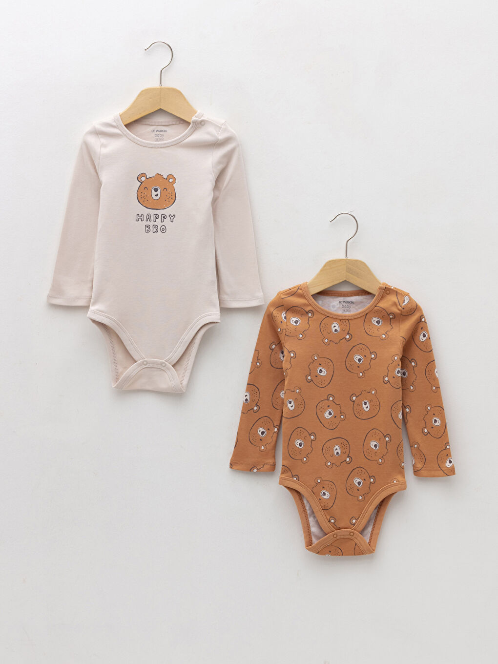 Crew Neck Long Sleeve Baby Boy Snap Snap Body Set of 2