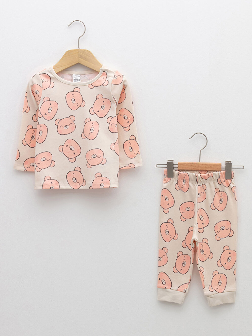 Crew Neck Long Sleeve Printed Cotton Baby Girl Pajama Set