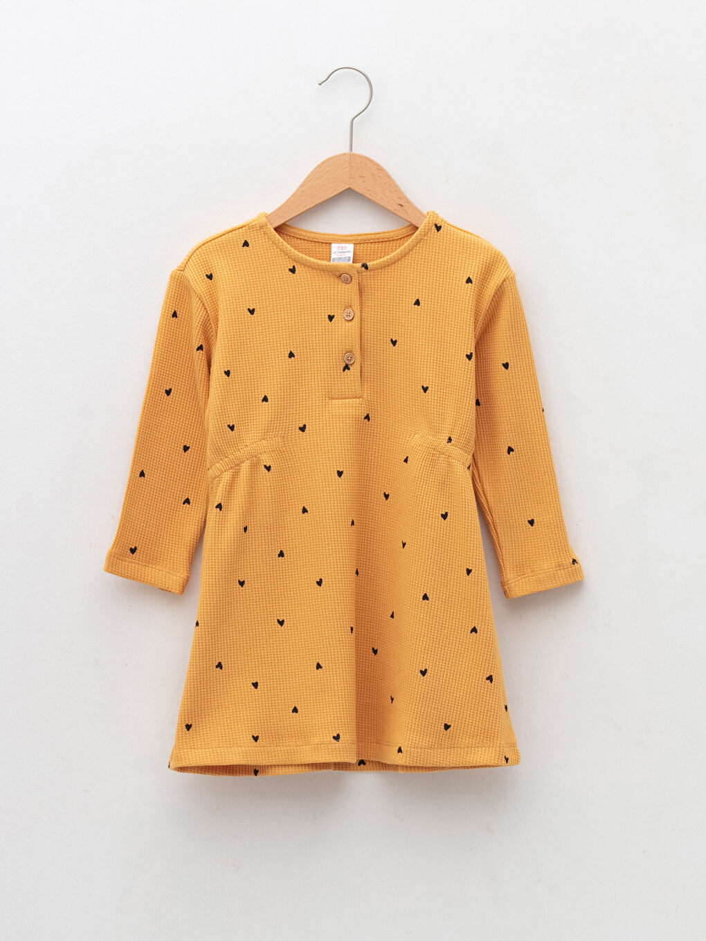 Crew Neck Long Sleeve Patterned Baby Girls' Dress