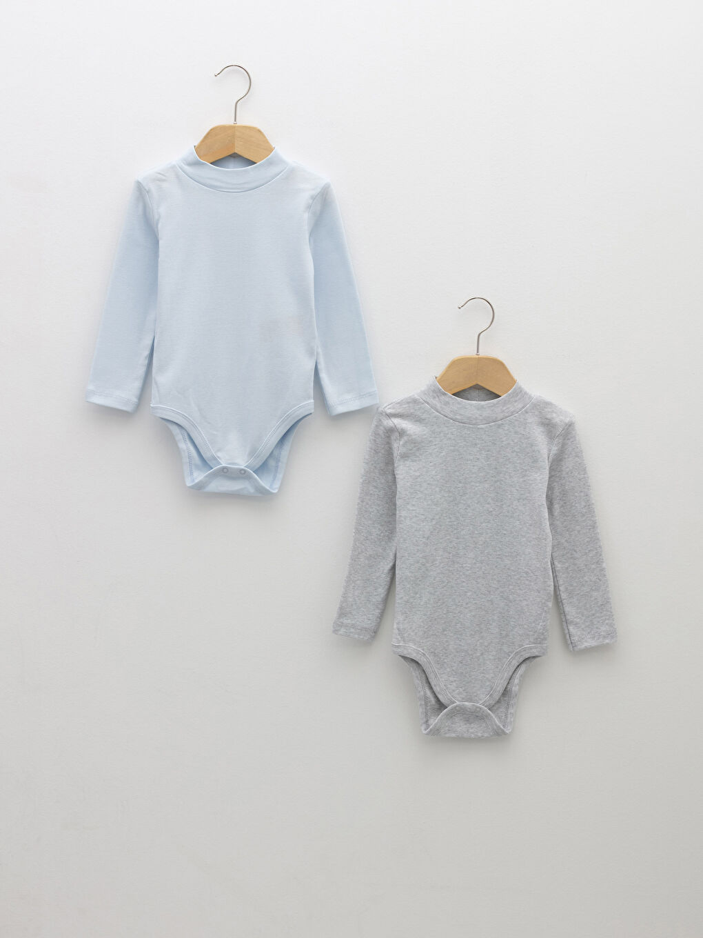 Crew Neck Long Sleeve Basic Baby Boy Snap Snap Bodysuit 2 Pack