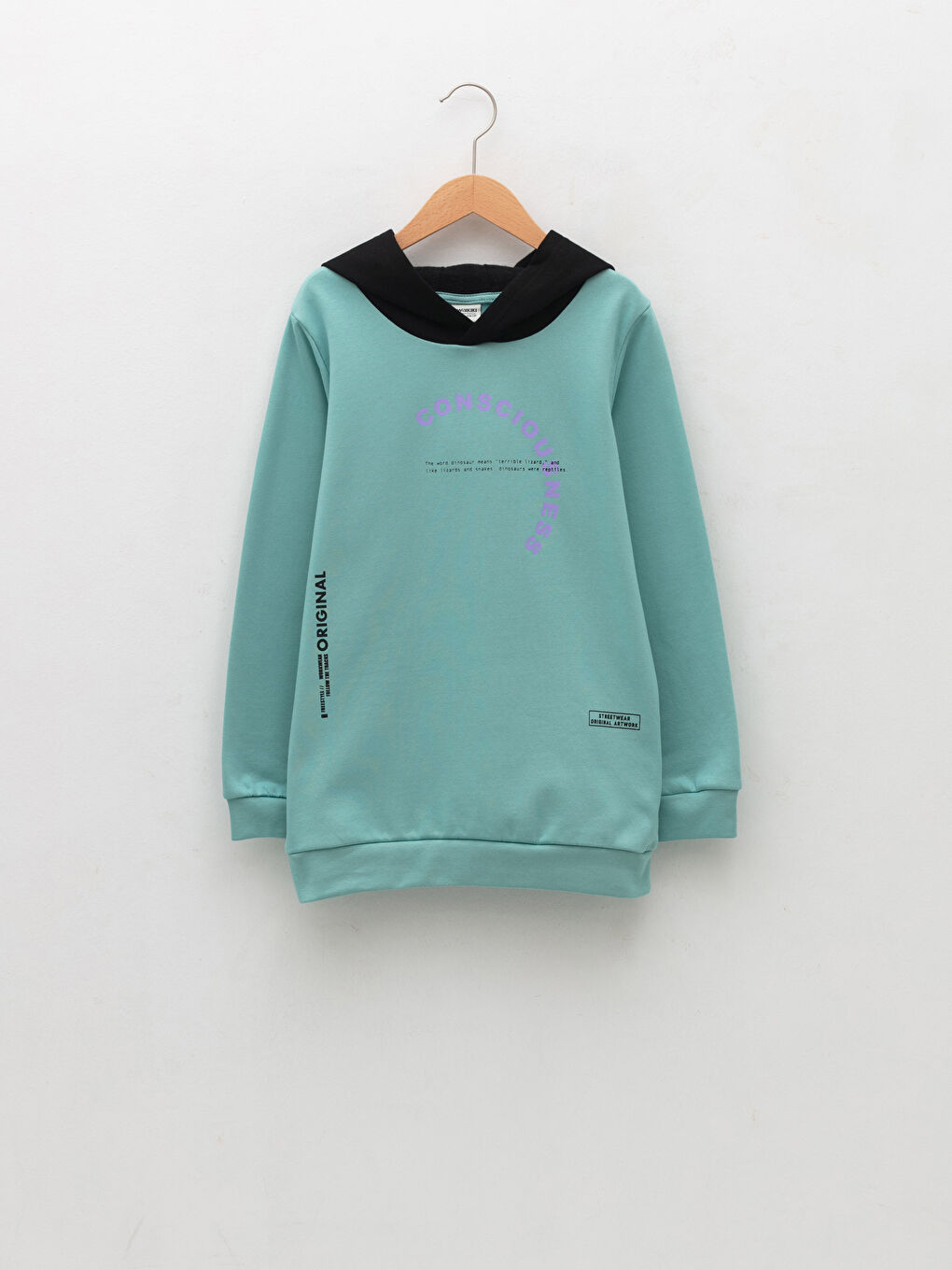 LCW Kids Hooded Printed Long Sleeve Boys' Sweatshirt -W1K439Z4-GMK