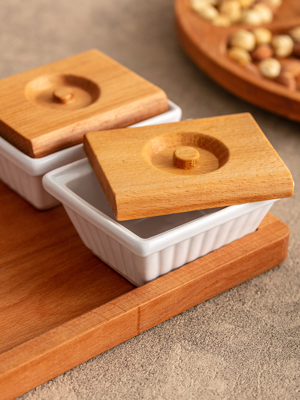 LCW HOME Wooden Lid Porcelain Breakfast Bowl 4 Pcs 7x4 Cm -W1KH33Z8-F9C