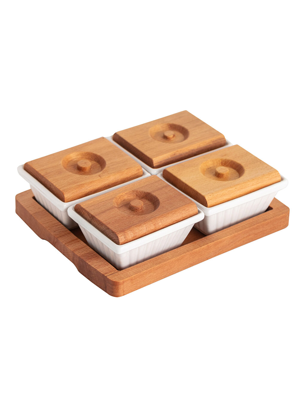 LCW HOME Wooden Lid Porcelain Breakfast Bowl 4 Pcs 7x4 Cm -W1KH33Z8-F9C