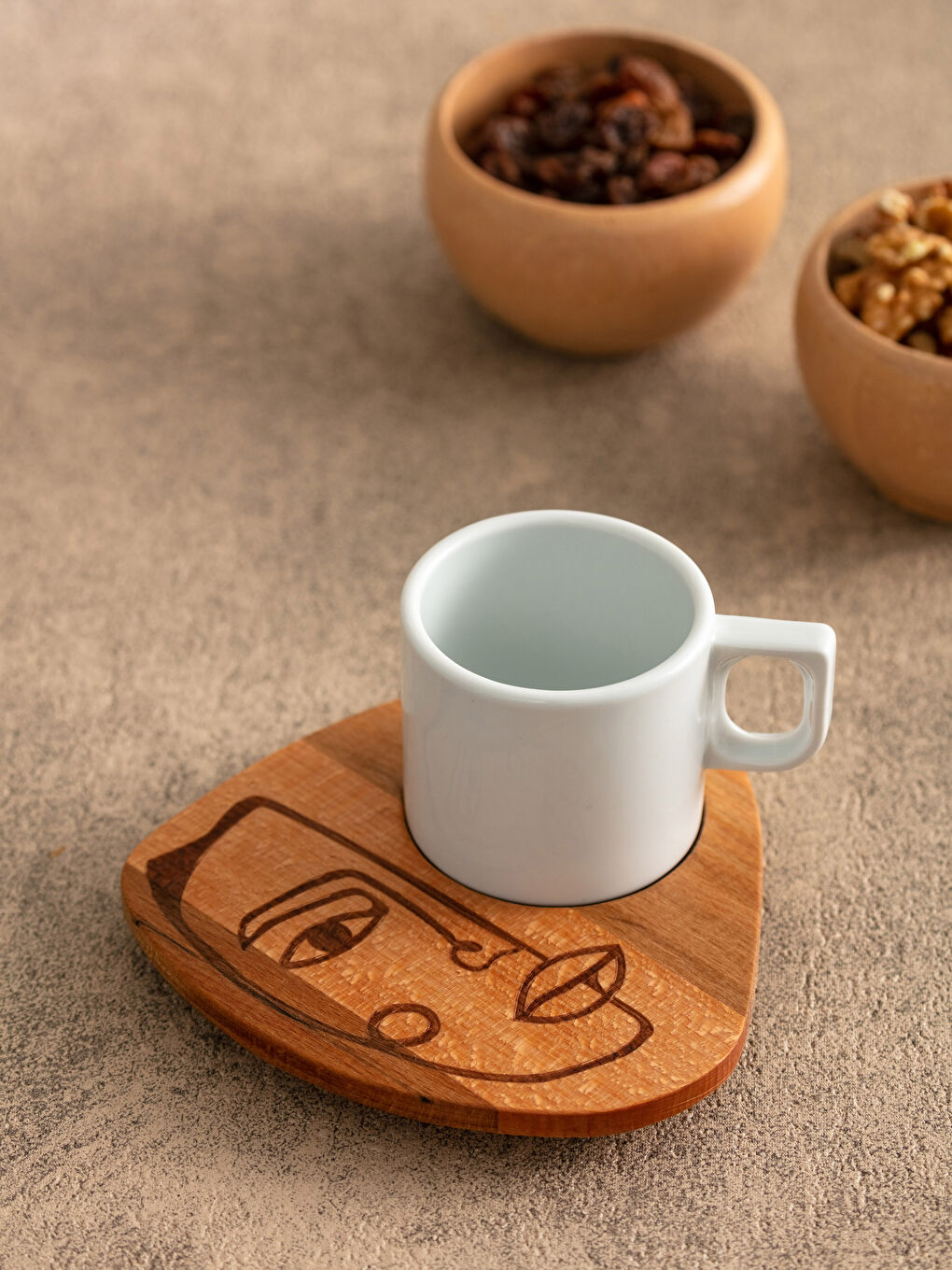 LCW HOME Porcelain Turkish Coffee Cup and Printed Wooden Turkish Coffee Saucer 125 Ml -W1KH34Z8-F9C