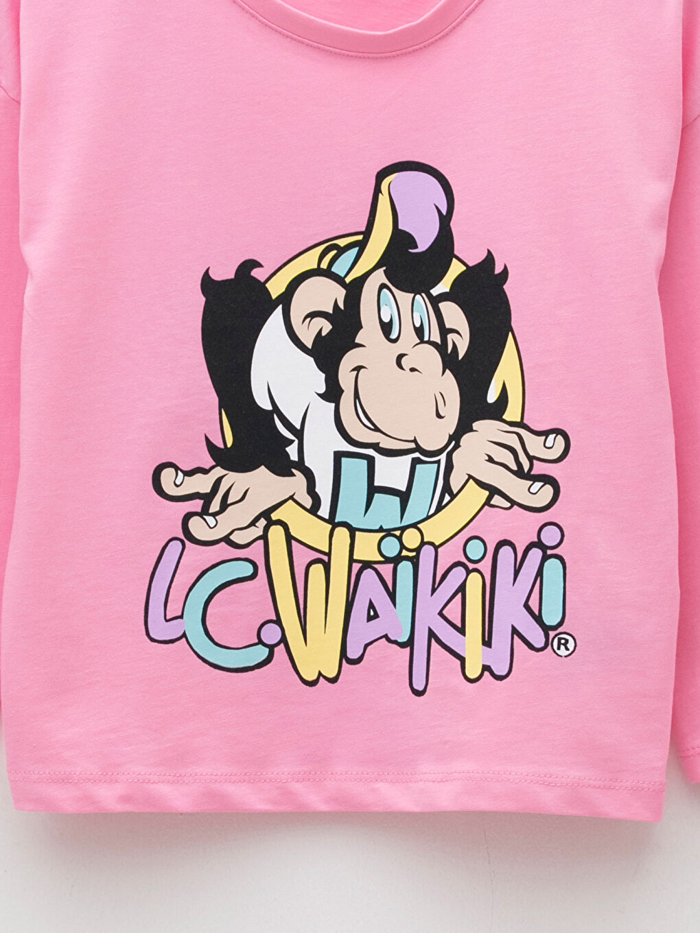 Crew Neck Nostalgic Monkey Printed Long Sleeve Girls Pajamas Set-2
