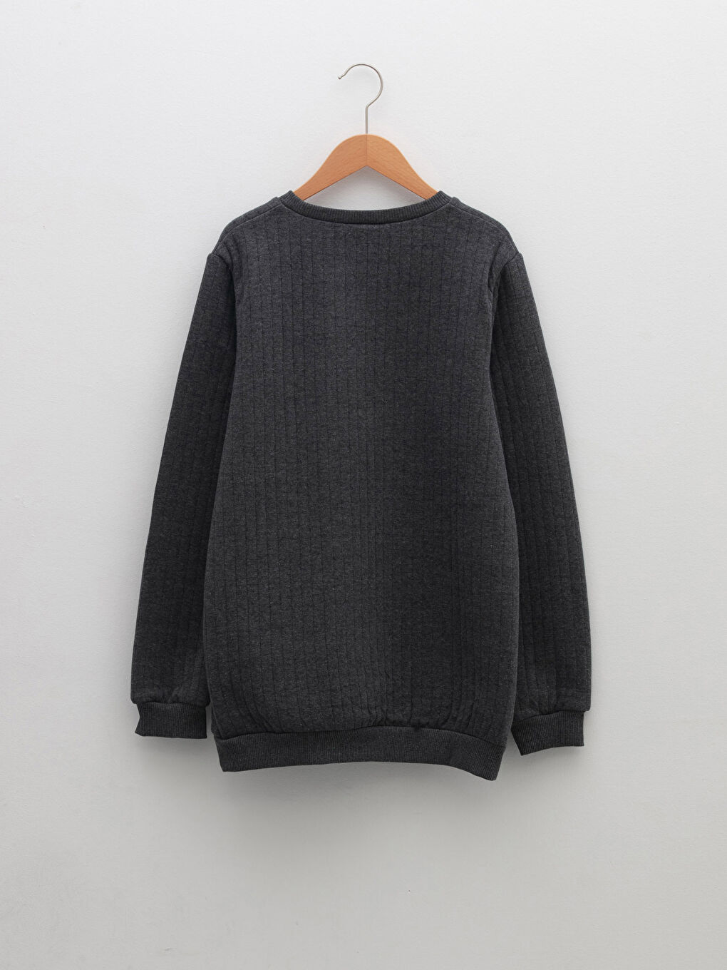 Antrasit Bisiklet Yaka Baskılı Uzun Kollu Erkek Çocuk Sweatshirt-1