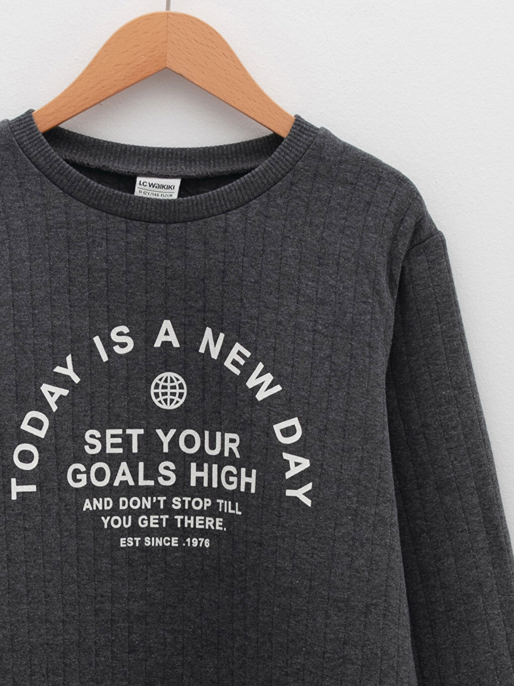 Antrasit Bisiklet Yaka Baskılı Uzun Kollu Erkek Çocuk Sweatshirt-2