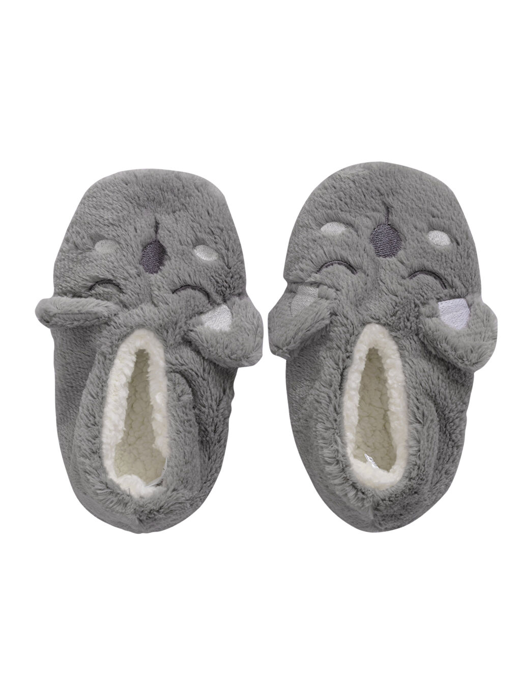Gri Nakış Detaylı Pelüş Erkek Çocuk Ev Ayakkabısı-3