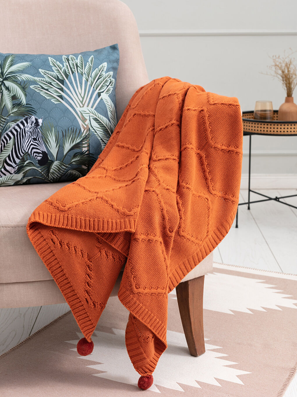 Single Pompom Knitwear Blanket 100x150 Cm