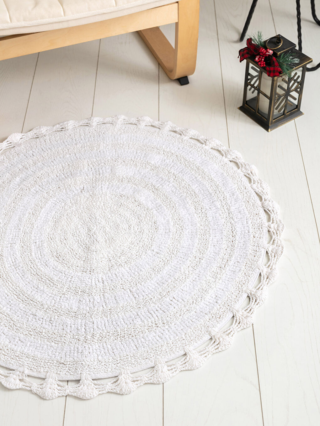 Ekru Pamuklu Yuvarlak Banyo Paspası 80x80 cm