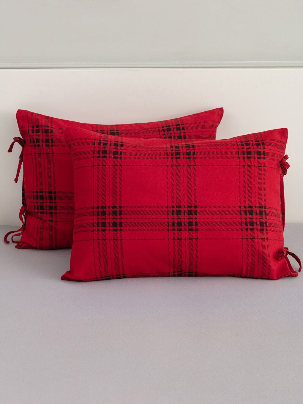 غطاء وسادة بنقشة المربعات من الفلانيل قطعتين 50x70 سم-1