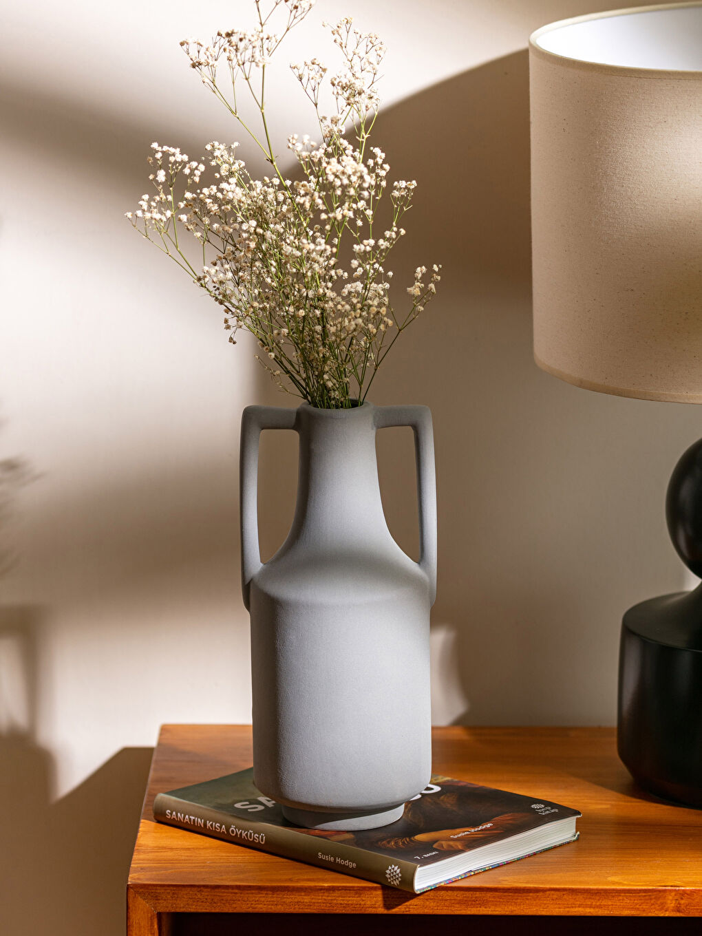Gri Düz Seramik Dekoratif Vazo 11x25 cm