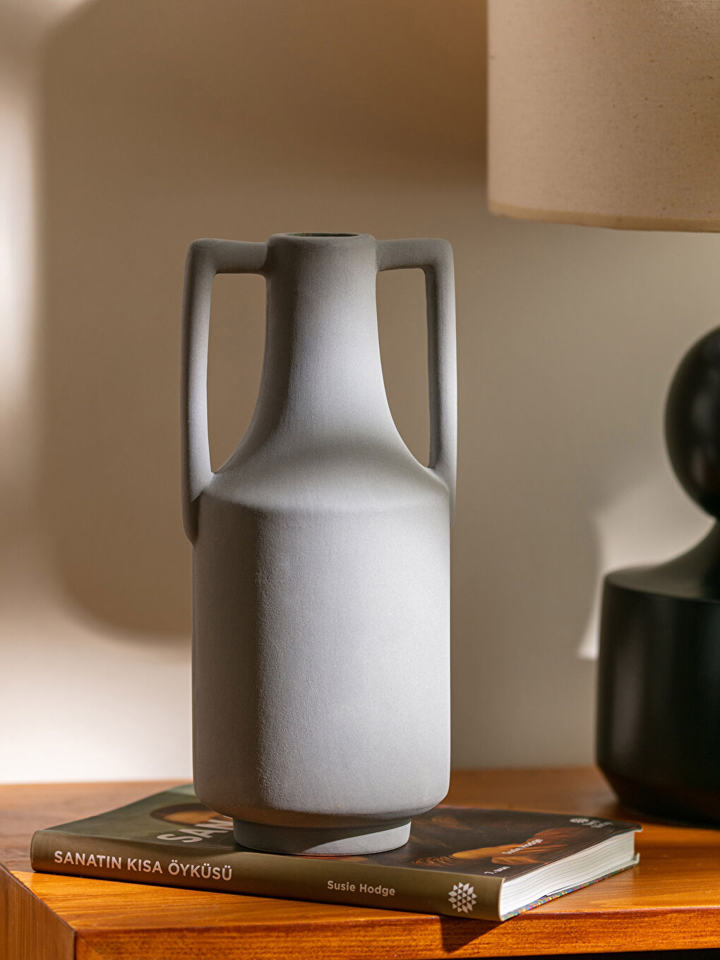 Gri Düz Seramik Dekoratif Vazo 11x25 cm-1