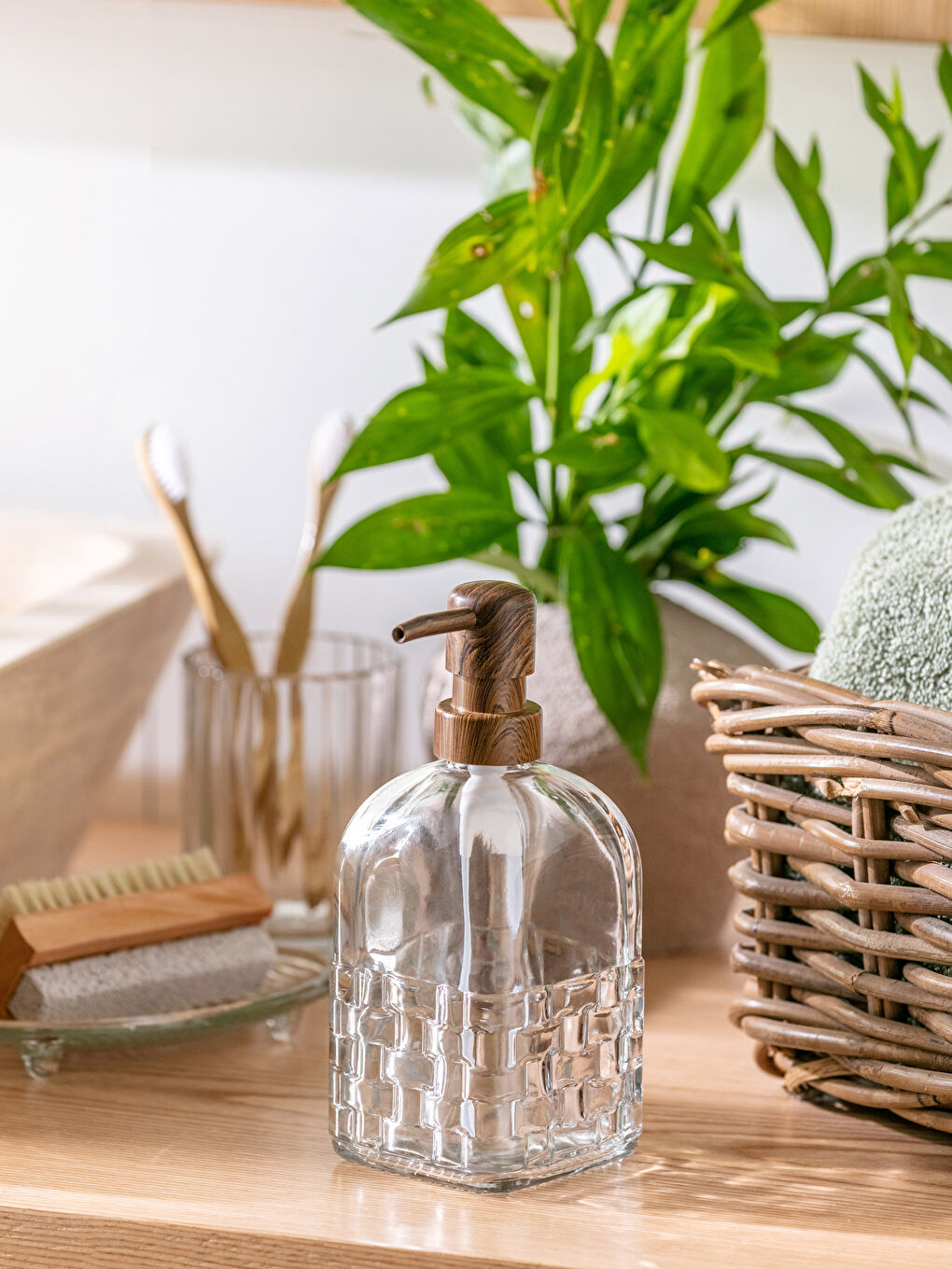 Renksiz Cam Sıvı Sabunluk 7x7x19 cm-1