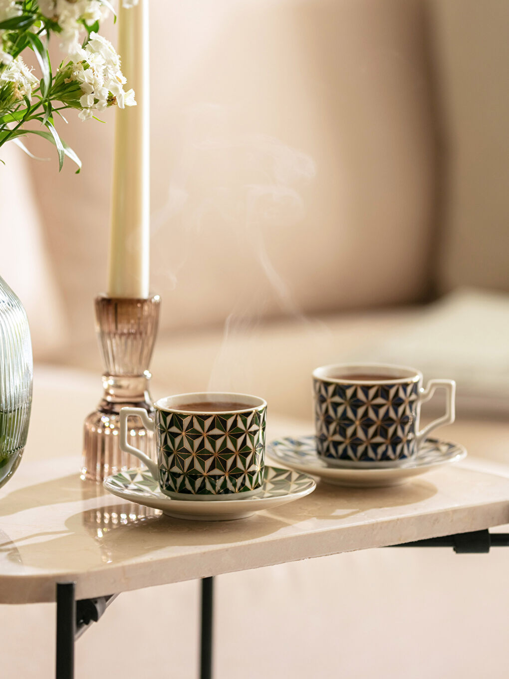 Set de Cești de Cafea din Porțelan Imprimat de 2 Bucăți