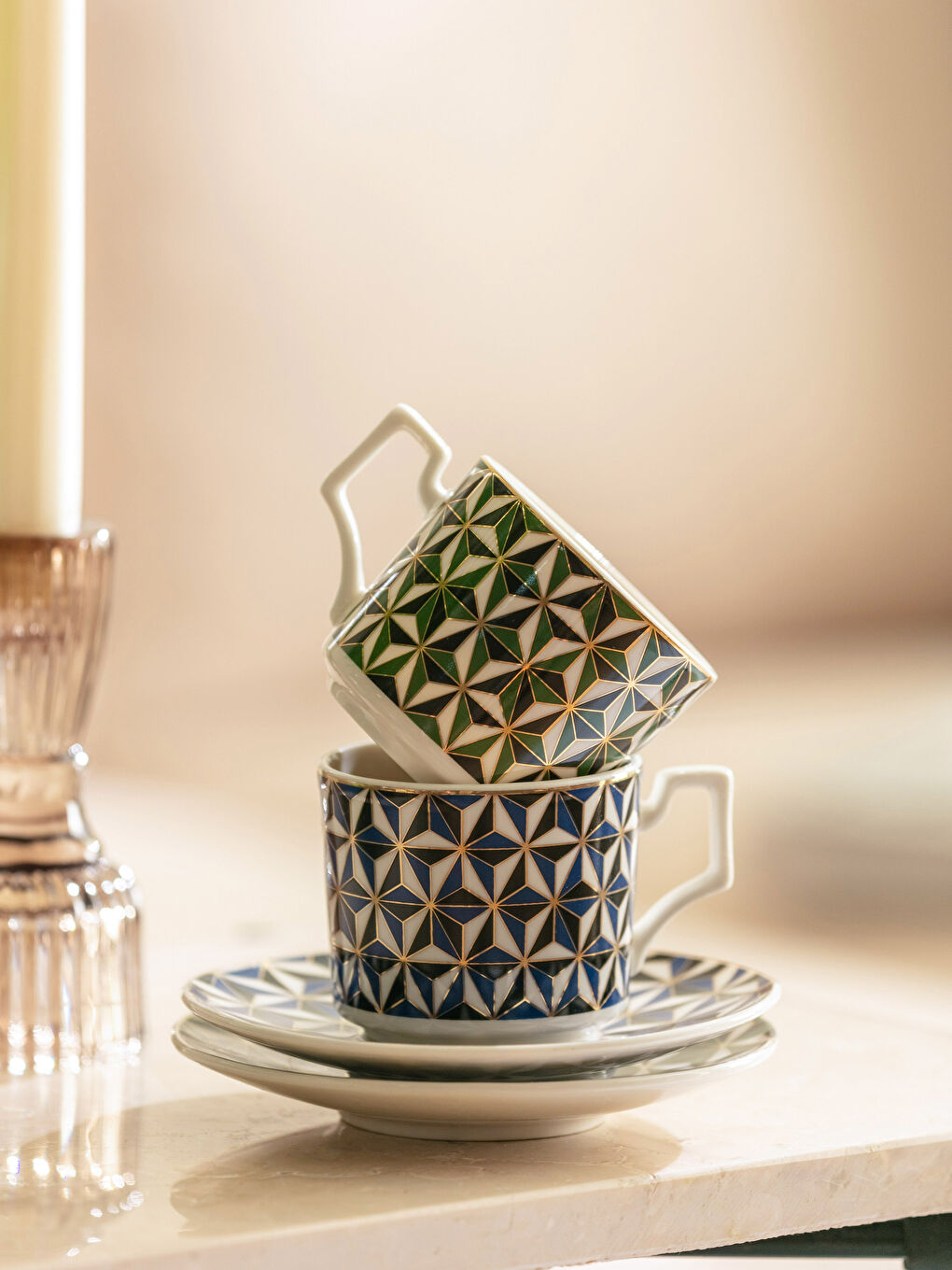 Set de Cești de Cafea din Porțelan Imprimat de 2 Bucăți-2