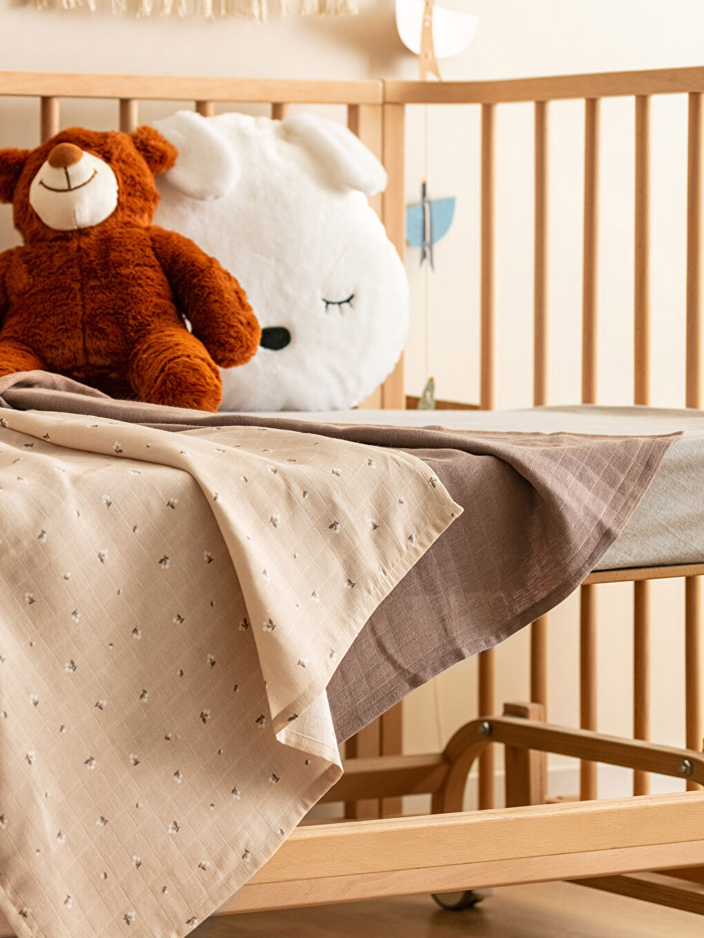 Bej Pamuklu Desenli Bebek Müslin Bez 2'li