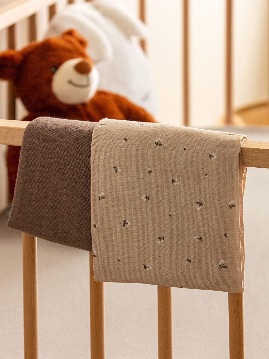 Bej Pamuklu Desenli Bebek Müslin Bez 2'li-1