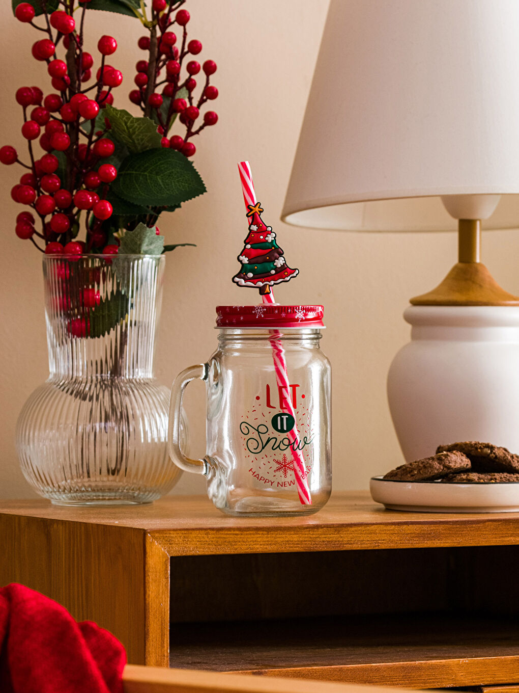 LCW HOME Christmas Themed Glass Cup With Straw 500 Ml -W27527Z8-F9C