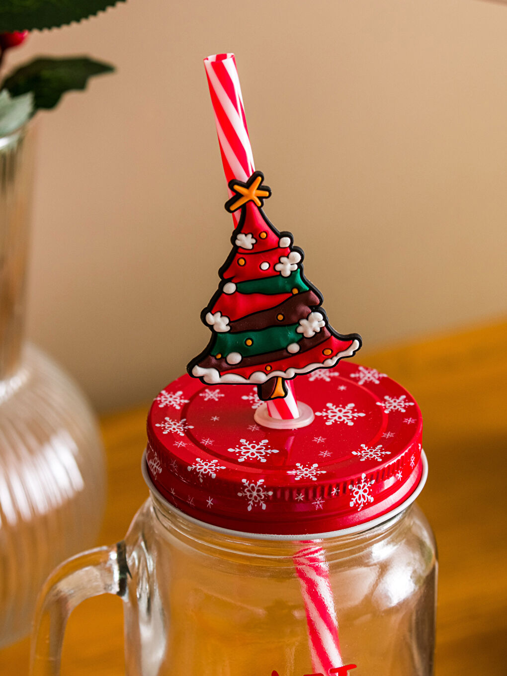LCW HOME Christmas Themed Glass Cup With Straw 500 Ml -W27527Z8-F9C