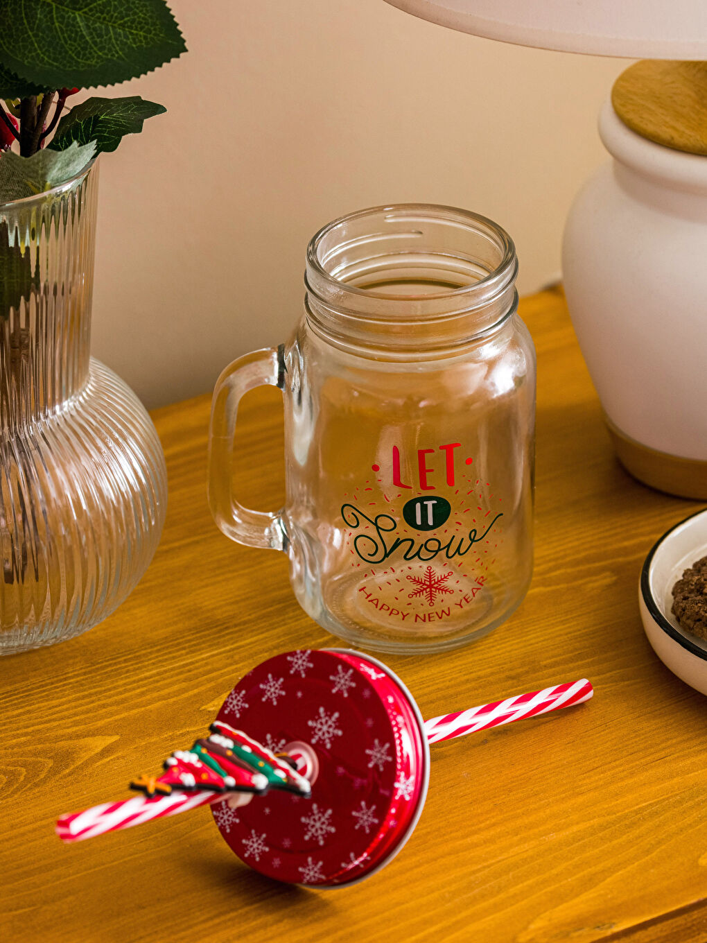 LCW HOME Christmas Themed Glass Cup With Straw 500 Ml -W27527Z8-F9C
