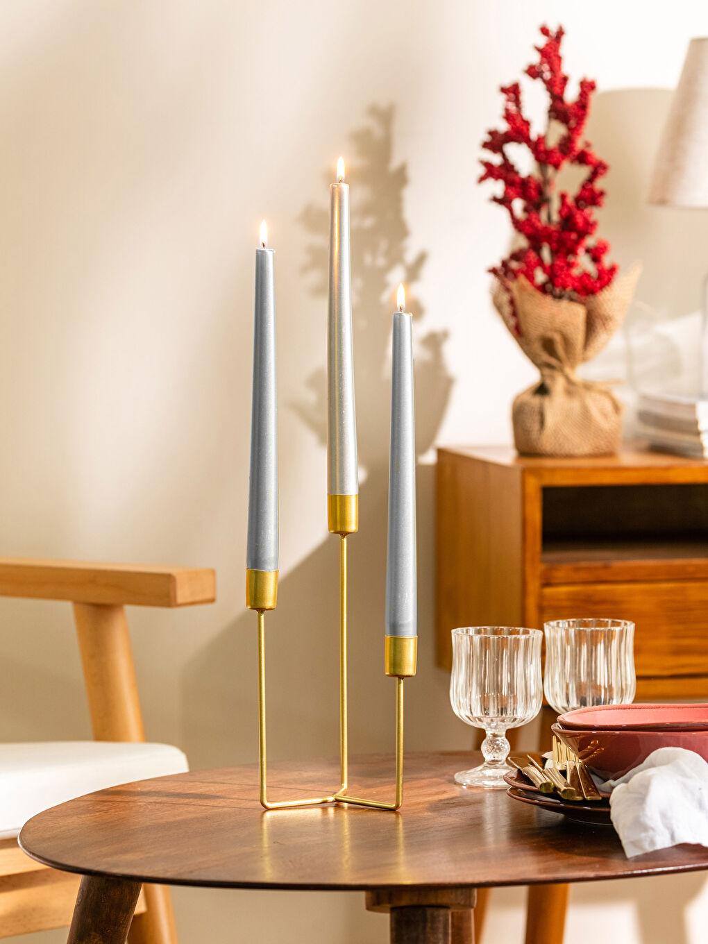 Christmas Themed Metallic Candlestick Candle Holder 22 Cm