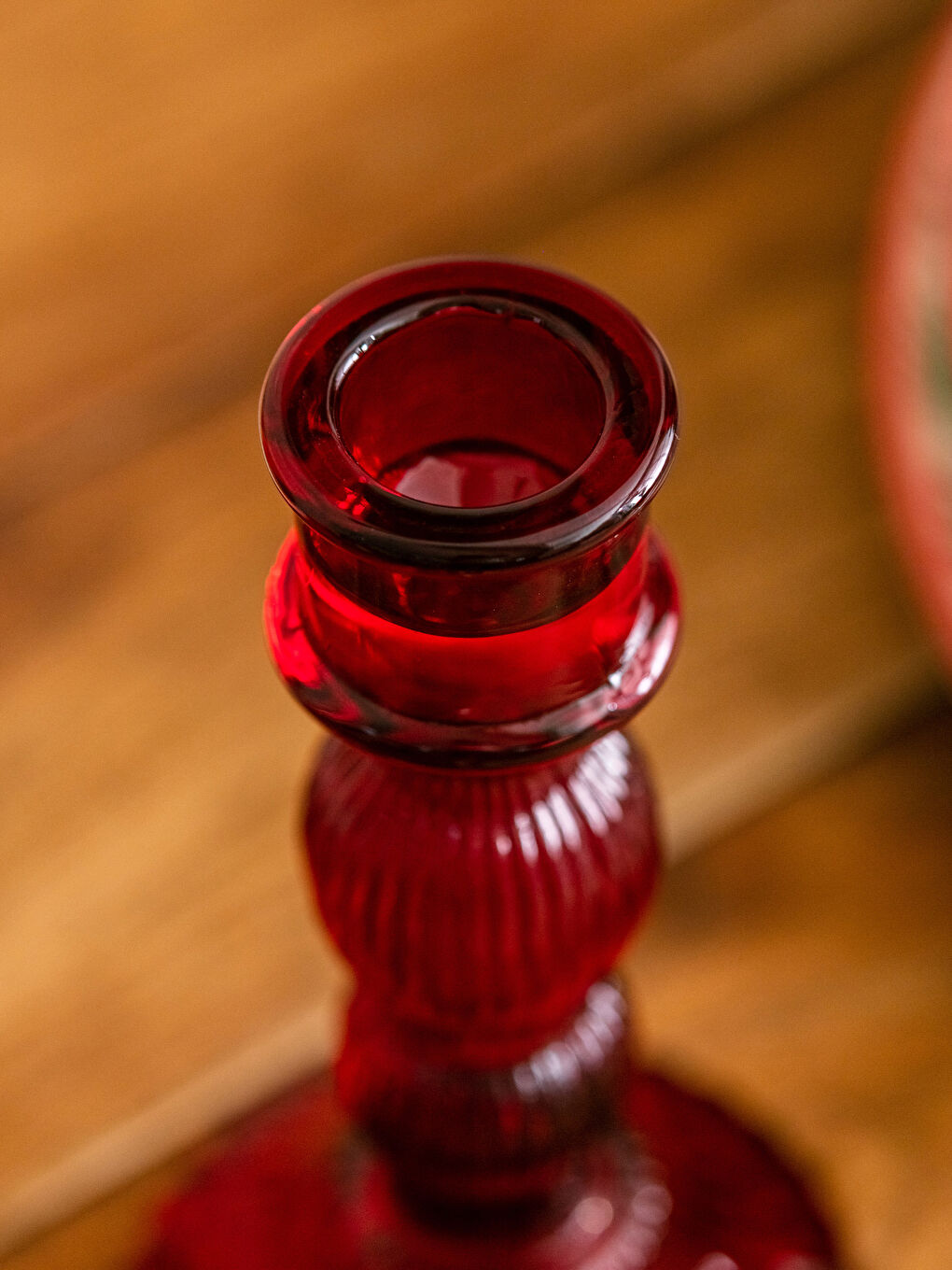 Kırmızı Yılbaşı Temalı Cam Şamdan Mumluk 15 cm-2