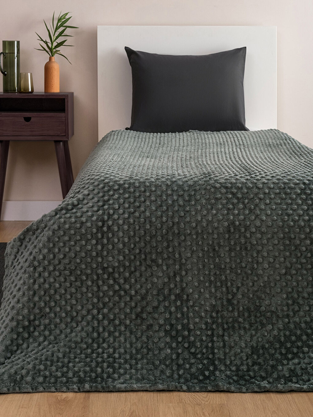 Haki Welsoft Tomurcuk Desenli Tek Kişilik Battaniye 150x220 cm