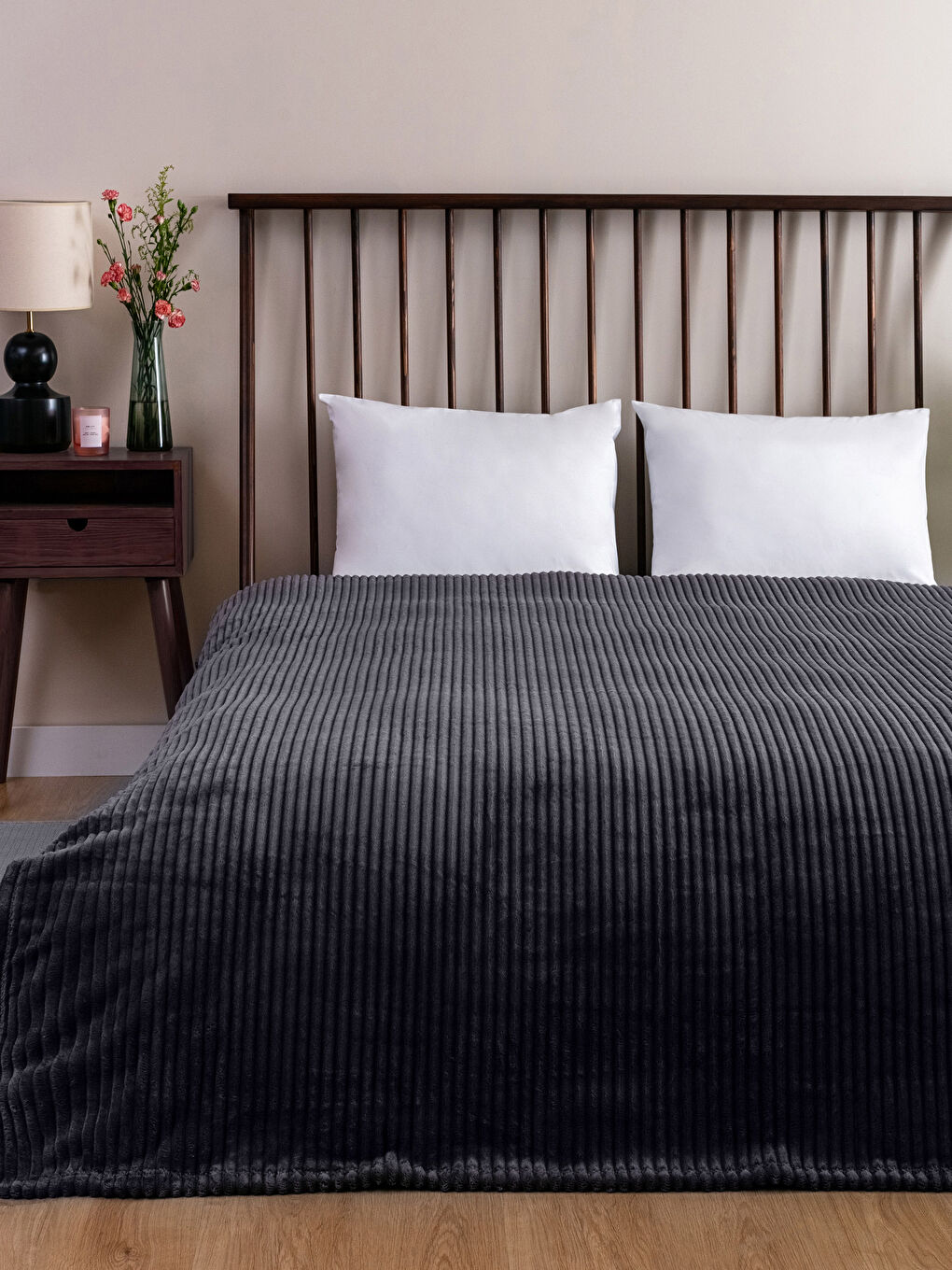 Antrasit Wellsoft Fitilli Çift Kişilik Battaniye 200x220 cm