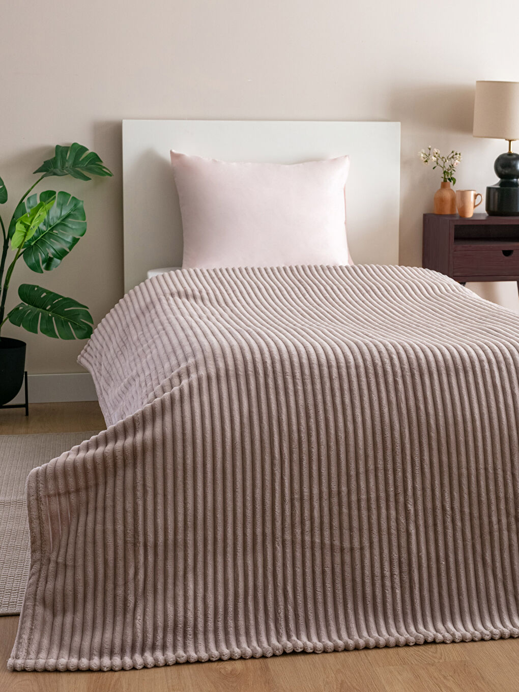 Bej Wellsoft Fitilli Tek Kişilik Battaniye 150x200 cm