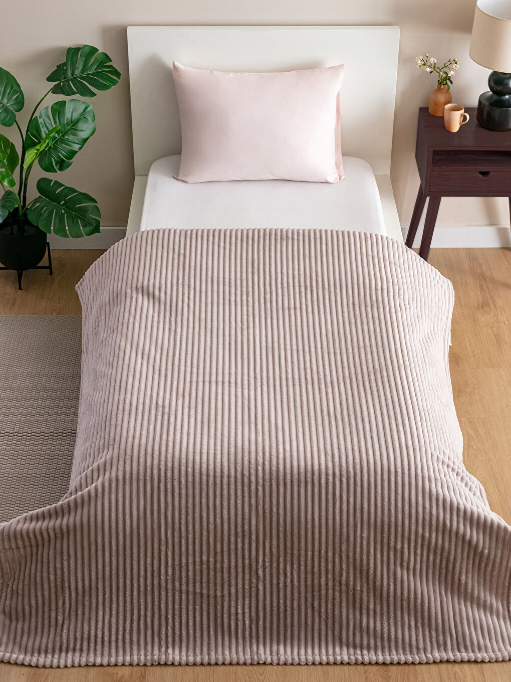 Bej Wellsoft Fitilli Tek Kişilik Battaniye 150x200 cm-1