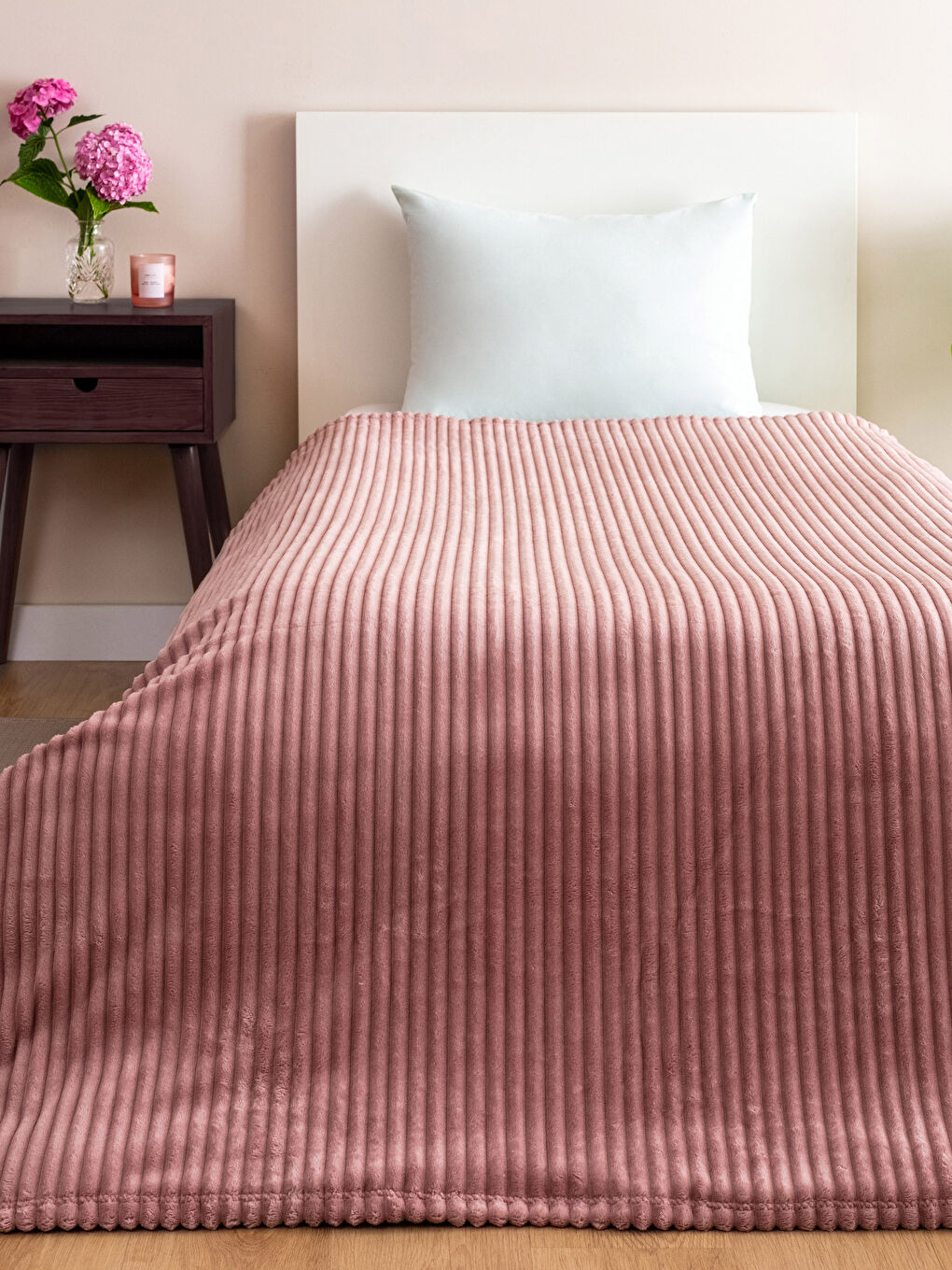 Pembe Wellsoft Fitilli Tek Kişilik Battaniye 150x200 cm