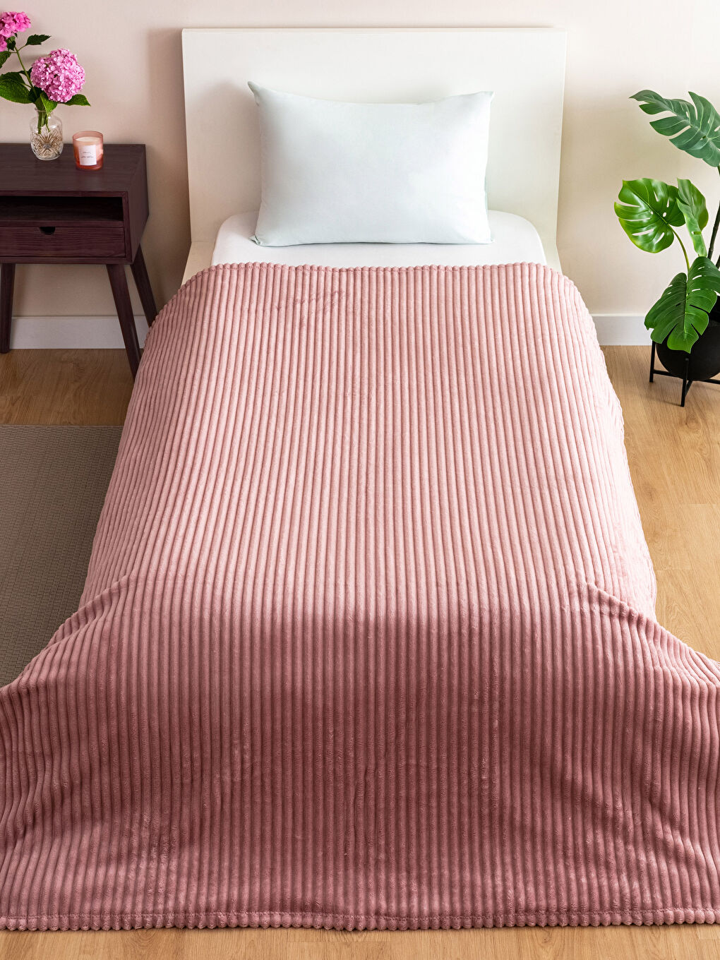 Pembe Wellsoft Fitilli Tek Kişilik Battaniye 150x200 cm-1