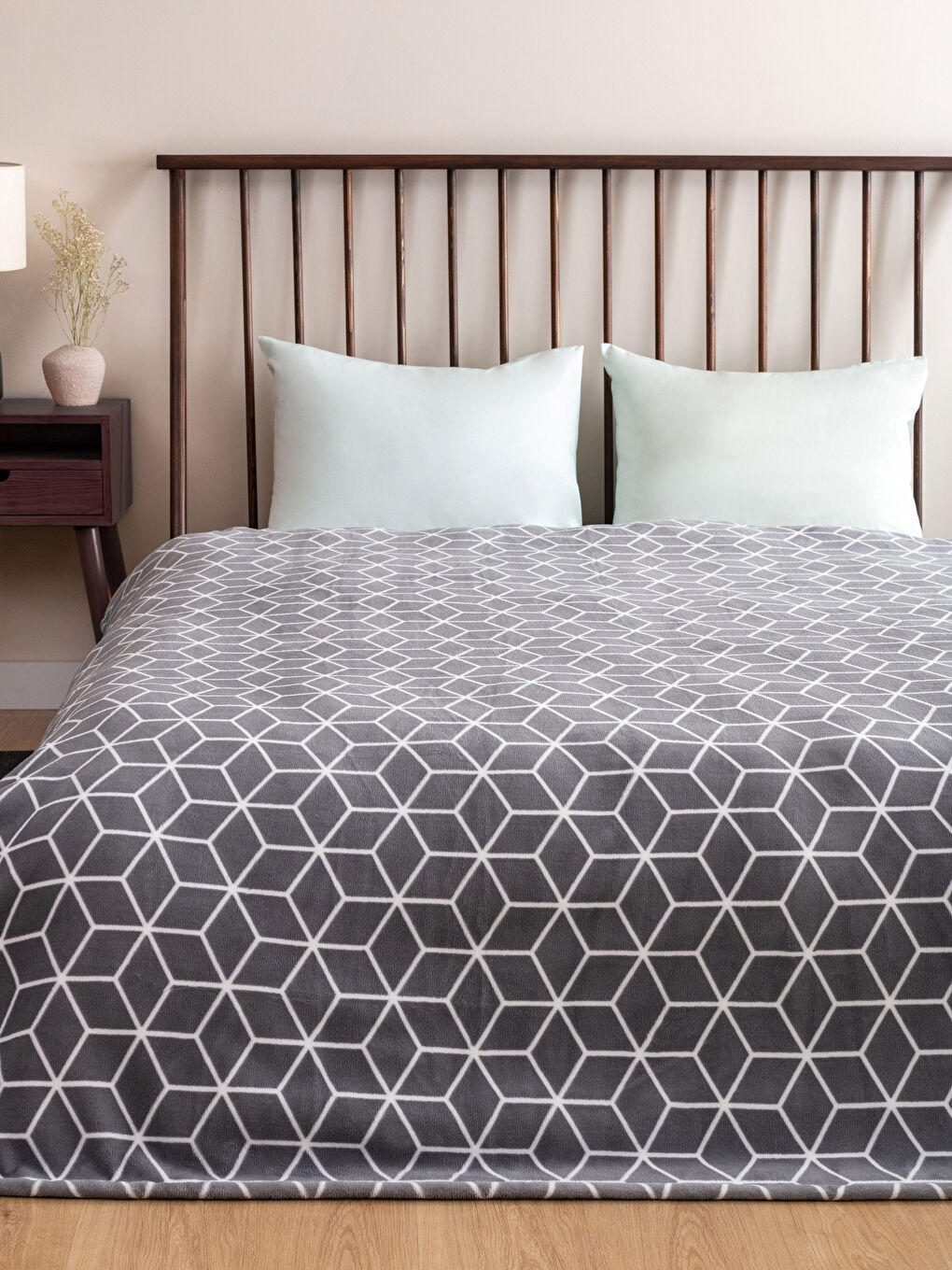 Gri Desenli Welsoft Çift Kişilik Battaniye 200x220 cm