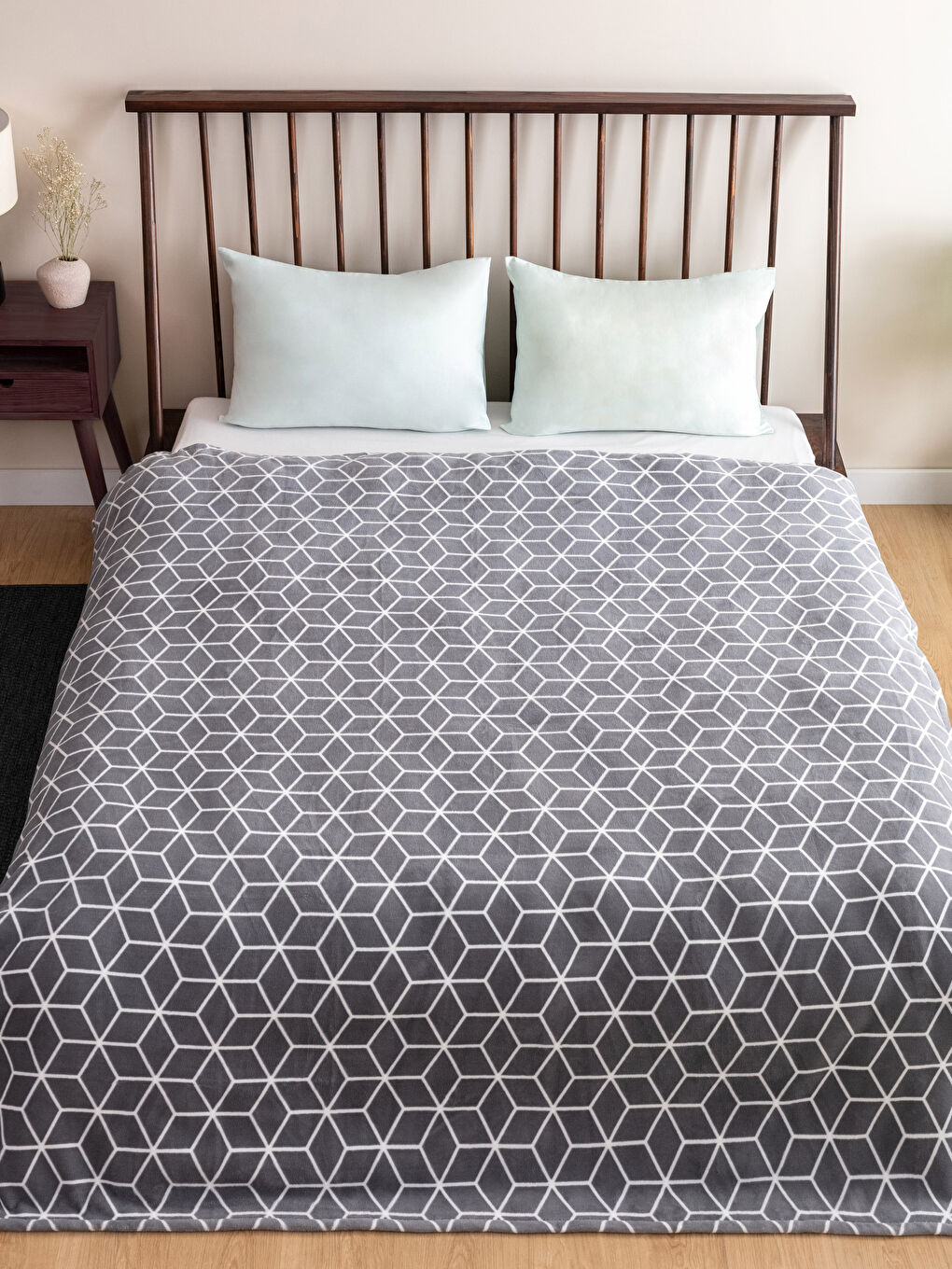 Gri Desenli Welsoft Çift Kişilik Battaniye 200x220 cm-1