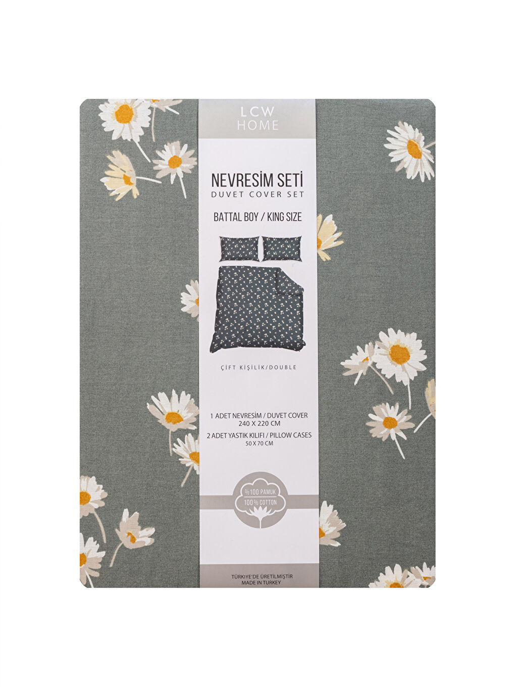 Karışık Papatya Baskılı Pamuklu Çift Kişilik Nevresim Seti-6