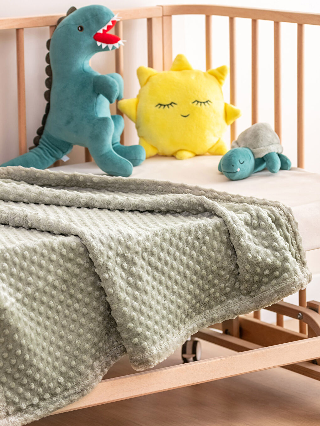 Yeşil Tomurcuk Desenli Wellsoft Bebek Battaniye 90x110 cm