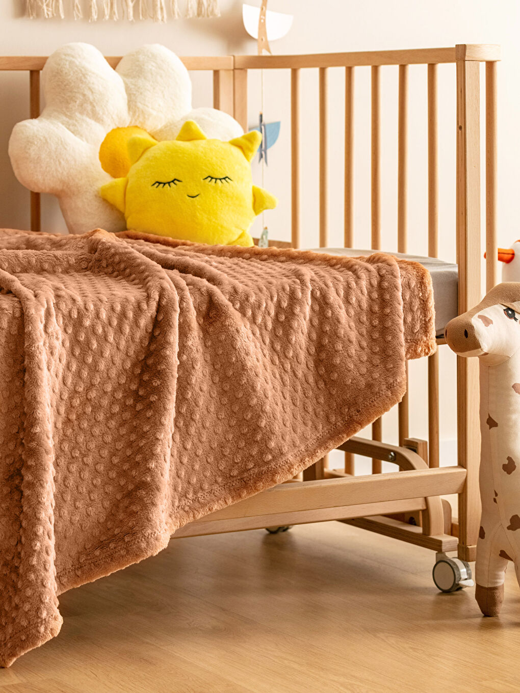 Turuncu Tomurcuk Desenli Wellsoft Bebek Battaniye 90x110 cm