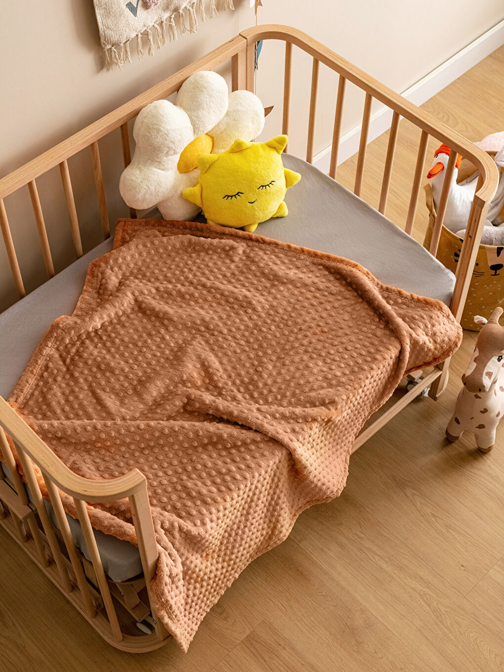 Turuncu Tomurcuk Desenli Wellsoft Bebek Battaniye 90x110 cm-2