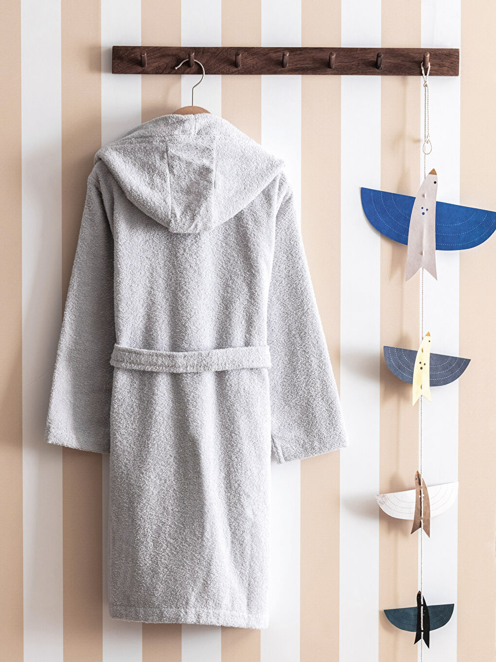 Plain Long Hooded Boy's Bathrobe-1