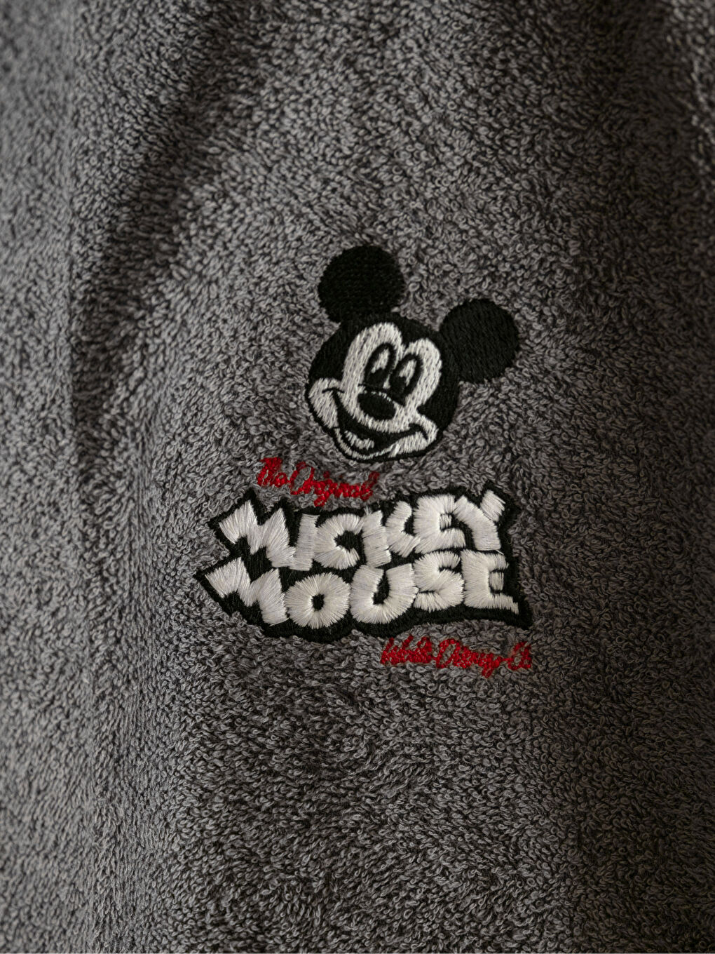 Gri Kapüşonlu Mickey Mouse Nakışlı Erkek Bebek Bornoz-2